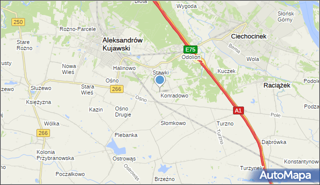 mapa Konradowo, Konradowo gmina Aleksandrów Kujawski na mapie Targeo